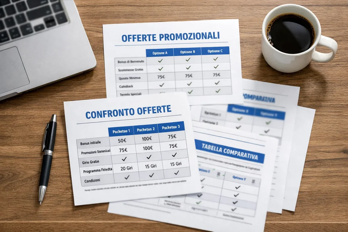Documenti con offerte di diversi bookmaker su una scrivania