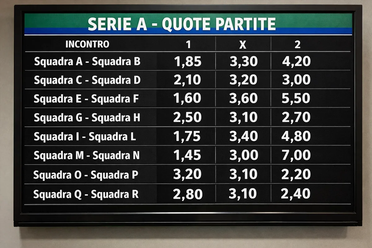 Tabellone con quote delle partite di Serie A