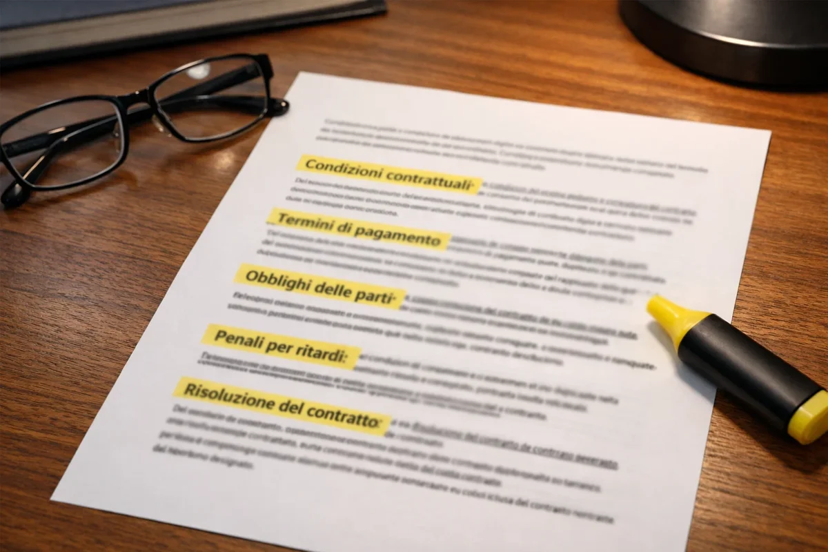 Documento con termini e condizioni evidenziati