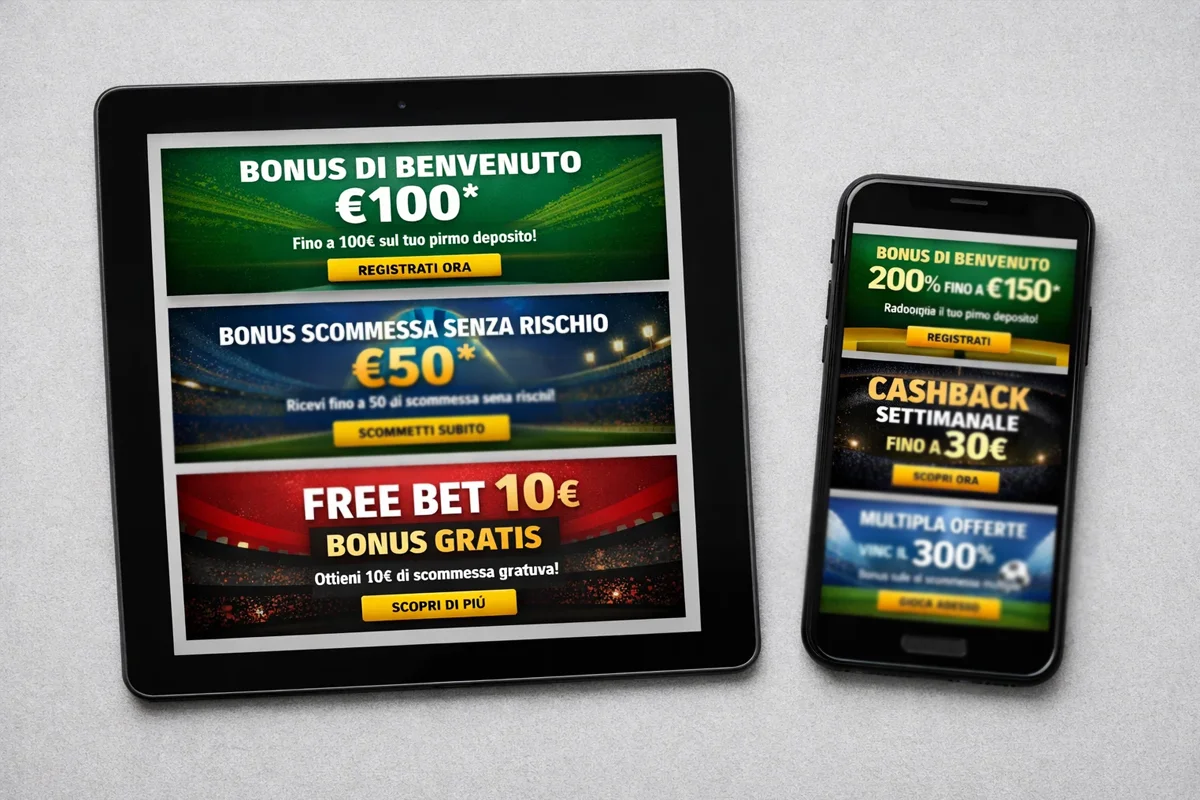 Diversi dispositivi che mostrano offerte di bookmaker