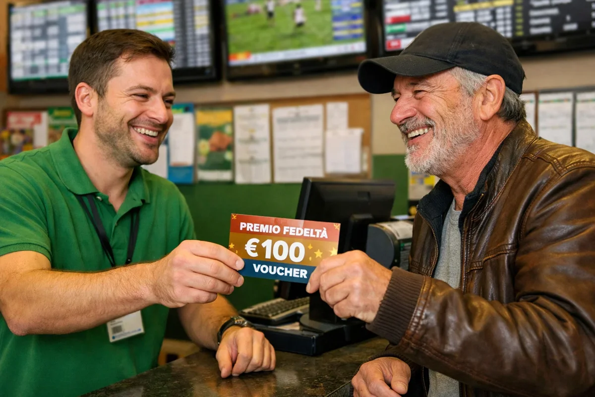 Cliente fedele che riceve premio al banco scommesse