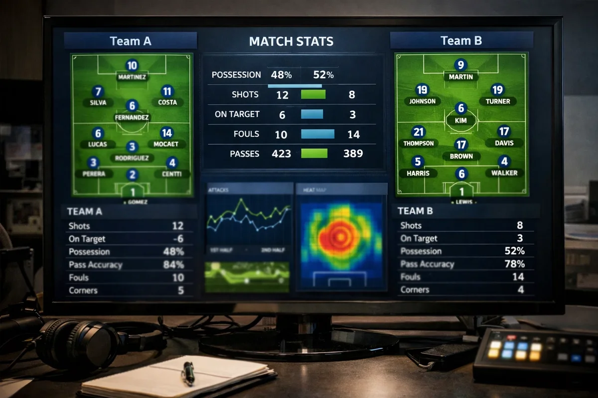 Schermo con statistiche e formazioni delle squadre