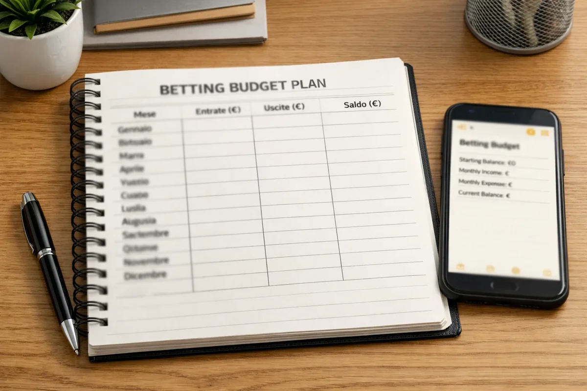 Blocco note con piano di gestione del budget per scommesse