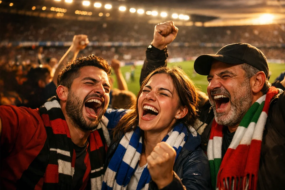 Tifosi italiani esultano allo stadio durante una partita di Serie A